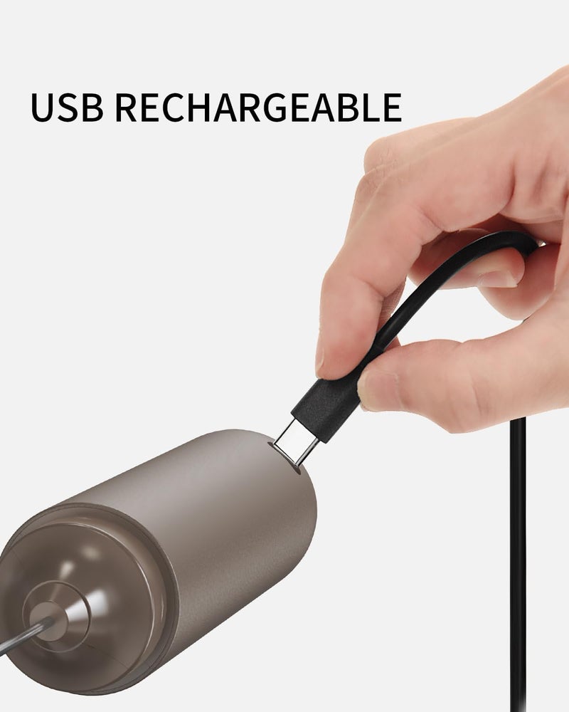 CircleJoy Portable Rechargeable Milk Frother Hanheld, Dual Spring Whisk Electric Coffee Frother Wand Drink Mixer for Matcha Lattes Cappuccino, Kitchen Gifts, Brown - Image 2